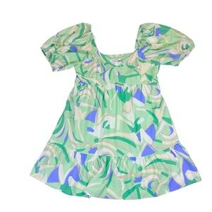 Nine West Babydoll Mini Dress XL Green Pastel Print Smocked Cottagecore